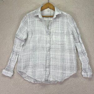 Cloth &‎ Stone Womens Plaid Button Down Shirt Long Sleeve White Casual Top S